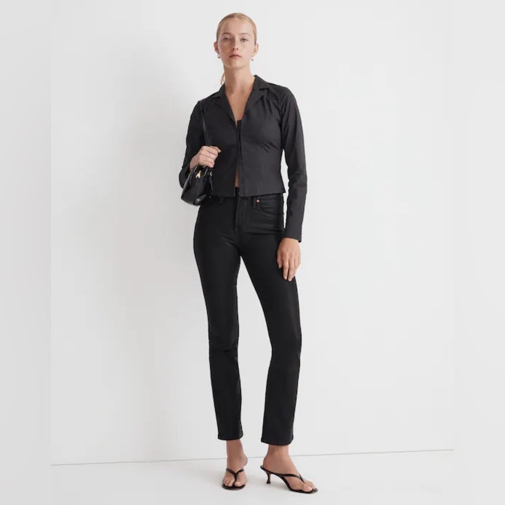 Madewell kick-out crop Jeans, Black coated, size 26